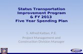 Status Transportation Improvement Program & FY 2013 Five Year Spending Plan S. Alfred Kattan, P.E. Project Management and Construction Division Manager.