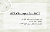AYP Changes for 2007 K-20 Videoconference June 11, 2007 Presented by: JoLynn Berge OSPI Federal Policy Coordinator.