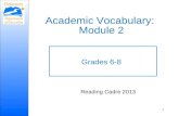 Academic Vocabulary: Module 2 Grades 6-8 1 Reading Cadre 2013.