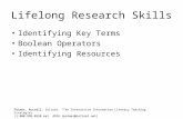 Lifelong Research Skills Identifying Key Terms Boolean Operators Identifying Resources Palmer, Russell. Palmer, Russell. Solinet. Ten Interactive Information.