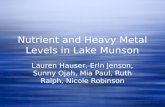 Nutrient and Heavy Metal Levels in Lake Munson Lauren Hauser, Erin Jenson, Sunny Ojah, Mia Paul, Ruth Ralph, Nicole Robinson.