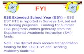 ESE Extended School Year (ESY) – ESE ESY FTE is reported in Surveys 1-4, but not for funding purposes. Funding for summer ESE programs comes generally.