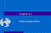 Chapter 3.1 Understanding Culture. What is Culture? Culture-the way of life of people who share similar beliefs and customs –A culture is comprised of.