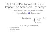 9.1 *How Did Industrialization Impact The American Economy? Interdependent Regional Markets Households Consumer Capitalism Technology Improved –Transportation.