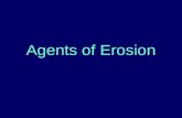 Agents of Erosion. Erosion The process by which water, ice, wind or gravity moves fragments of rock and soil.