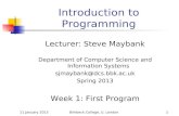 11 January 2013Birkbeck College, U. London1 Introduction to Programming Lecturer: Steve Maybank Department of Computer Science and Information Systems.