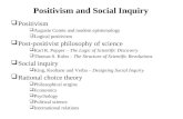 Positivism and Social Inquiry Positivism Auguste Comte and modern epistemology Logical positivism Post-positivist philosophy of science Karl R. Popper