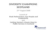 DIVERSITY CHAMPIONS SCOTLAND 27 th August 2008 Launch of Peak Performance: Gay People and Productivity and Getting Started: A Route Map for Public Services.