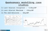 Quaternary modelling case studies 1)Last Glacial Inception : ~115kyrBP 2)Last Glacial Maximum : ~21kyrBP 3)The mid-Holocene : ~6kyrBP.