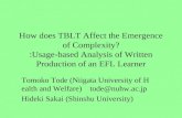 How does TBLT Affect the Emergence of Complexity? :Usage-based Analysis of Written Production of an EFL Learner Tomoko Tode (Niigata University of Health.