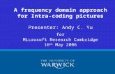 A frequency domain approach for Intra-coding pictures Presenter: Andy C. Yu for Microsoft Research Cambridge 16 th May 2006.