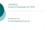 1 SPARQL: A query language for RDF Matthew Yau C.Y.Yau@warwick.ac.uk.