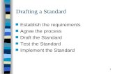 1 Drafting a Standard n Establish the requirements n Agree the process n Draft the Standard n Test the Standard n Implement the Standard.