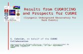 Results from CUORICINO and Prospects for CUORE (Cryogenic Underground Observatory for Rare Events) S. Cebrián, on behalf of the CUORE Collaboration Università