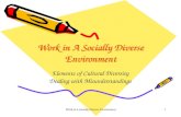 Work in a Socially Diverse Environment 1 Work in A Socially Diverse Environment Elements of Cultural Diversity Dealing with Misunderstandings.
