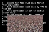 1Demand for food will rise faster than population 2Food production must rise by 70% to feed 10b 3Meat production is set to double within this 4Linear growth.