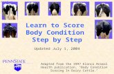 Learn to Score Body Condition Step by Step Adapted from the 1997 Elanco Animal Health publication, "Body Condition Scoring In Dairy Cattle." Updated July.