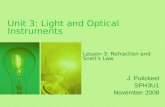 Unit 3: Light and Optical Instruments J. Pulickeel SPH3U1 November 2008 Lesson 3: Refraction and Snells Law.