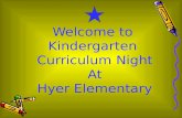 Welcome to Kindergarten Curriculum Night At Hyer Elementary.