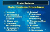1 Trade Systems Main Customs Procedures 1. Transit 2. Processing under customs control 3. Home use 4. Customs Warehousing 5. Temporary Admission 6. Inward.