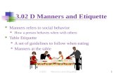 1 3.02 D Manners and Etiquette Manners refers to social behavior How a person behaves when with others Table Etiquette A set of guidelines to follow when.