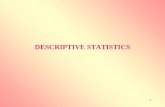 1 DESCRIPTIVE STATISTICS. 2 1.Measures of location i.Measures of central tendency ii.Measures of position 2.Measures of dispersion (variation) DESCRIPTIVE.