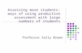 Assessing more students: ways of using productive assessment with large numbers of students Professor Sally Brown.