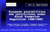 European possibilities and restrictions under Block Exemption Regulation 1400/2002 Jürgen Creutzig, President, European Council for Motor Trades and Repairs.