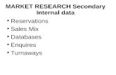 MARKET RESEARCH Secondary Internal data Reservations Sales Mix Databases Enquires Turnaways.