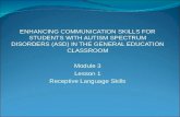 ENHANCING COMMUNICATION SKILLS FOR STUDENTS WITH AUTISM SPECTRUM DISORDERS (ASD) IN THE GENERAL EDUCATION CLASSROOM Module 3 Lesson 1 Receptive Language.
