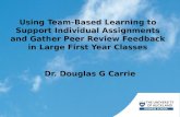 Using Team-Based Learning to Support Individual Assignments and Gather Peer Review Feedback in Large First Year Classes Dr. Douglas G Carrie.