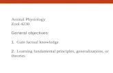 Animal Physiology Zool 4230 General objectives: 1. Gain factual knowledge 2. Learning fundamental principles, generalizations, or theories.