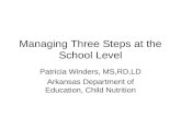 Managing Three Steps at the School Level Patricia Winders, MS,RD,LD Arkansas Department of Education, Child Nutrition.