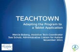 TEACHTOWN Adapting the Program to a Tablet Application Marcia Boberg, Assistive Tech Coordinator Sue Schulz, Administrative Liaison for Autism November.