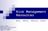 Risk Management Resources Who, What, Where, How? Peter LeMay Assistant Risk Manager Yale University June 14, 2006.