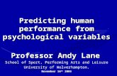 Predicting human performance from psychological variables Professor Andy Lane School of Sport, Performing Arts and Leisure University of Wolverhampton,