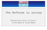 The Referee in review Recertification Clinics 9/23/2012 & 9/29/2012.