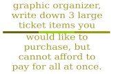 On the top of your graphic organizer, write down 3 large ticket items you would like to purchase, but cannot afford to pay for all at once.