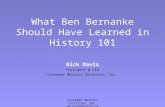 Consumer Metrics Institute, Inc.  What Ben Bernanke Should Have Learned in History 101 Rick Davis President & CEO Consumer Metrics.