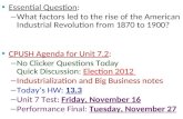 Essential Question: – What factors led to the rise of the American Industrial Revolution from 1870 to 1900? CPUSH Agenda for Unit 7.2: – No Clicker Questions.