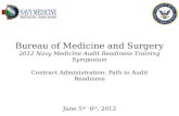 Bureau of Medicine and Surgery 2012 Navy Medicine Audit Readiness Training Symposium Contract Administration: Path to Audit Readiness June 5 th – 6 th,