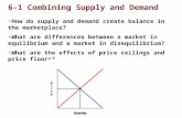 6-1 Combining Supply and Demand How do supply and demand create balance in the marketplace? What are differences between a market in equilibrium and a.