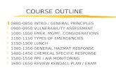 COURSE OUTLINE z0800-0850 INTRO / GENERAL PRINCIPLES z0900-0950 VULNERABILITY ASSESSMENT z1000-1050 EMER. MGMT. CONSIDERATIONS z1100-1150 TYPES OF EMERGENCIES.