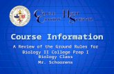 Course Information A Review of the Ground Rules for Biology II College Prep I Biology Class Mr. Schoorens.