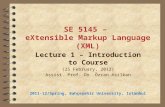 SE 5145 – eXtensible Markup Language (XML) Lecture 1 – Introduction to Course (25 February, 2012) Assist. Prof. Dr. Özcan Asilkan 2011-12/Spring, Bahçeşehir.