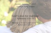 1 Gods plan for marriage Ephesians 5:21-33 Message 2 in our 5-part series on Ephesians 5 and 6. Sunday, January 27, 2013 Speaker: Doug Virgint.