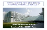 FAUT-IL ENCORE RECHERCHER UNE STENOSE ARTERIELLE RENALE ? Docteur Guillaume BOBRIE Service dHTA - HEGP - Paris.