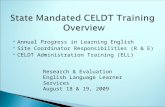 Annual Progress in Learning English Site Coordinator Responsibilities (R & E) CELDT Administration Training (ELL) Research & Evaluation English Language.