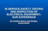IN SERVICE SAFETY TESTING AND INSPECTION OF ELECTRICAL EQUIPMENT– OUR EXPERIENCE By Charles Stace, Sue Briggs, Lynda Kutek.