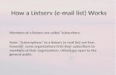 How a Listserv (e-mail list) Works Members of a listserv are called subscribers. Note: Subscriptions to a listserv (e-mail list) are free, however, some.
